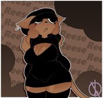 abstract_background anthro beanie belly big_breasts big_pupils black_beanie black_clothing black_hat black_headwear black_hoodie black_legwear black_nose black_sweatshirt black_thigh_highs black_topwear blush bottomless breasts brown_body brown_fur brown_hair cleavage cleavage_cutout clothed clothing curled_hair cutout ear_piercing ear_ring eyelashes female front_view fur hair hat headgear headwear hoodie legwear piercing pupils ring_piercing slightly_chubby solo squish standing sweatshirt tail thick_thighs thigh_highs thigh_squish topwear wide_hips vortexart reese_(probablydemo) domestic_cat felid feline felis mammal character_name digital_media_(artwork) signature trans_(lore) trans_woman_(lore)