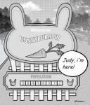 carrot dialogue disney english_text food greyscale hi_res mammal monochrome nacchan96 outside plant sign text vegetable zero_pictured zootopia