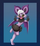 absurd_res anthro bat black_body black_fur breasts cute_fangs dh-arts eyelashes female fur generation_6_pokemon gesture hair hand_gesture happy hi_res mammal membrane_(anatomy) membranous_wings nintendo noibat open_mouth pokemon pokemon_(species) pokemorph purple_body purple_fur small_breasts solo tongue v_sign winged_arms wings