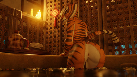 angry anthro anus bathing butt detailed_background female fur inside looking_at_viewer looking_back nude orange_body orange_fur presenting rear_view solo standing tail white_body yellow_eyes yellow_sclera 1md3f4ul7 dreamworks kung_fu_panda master_tigress felid mammal pantherine tiger 16:9 3d_(artwork) digital_media_(artwork) hi_res widescreen
