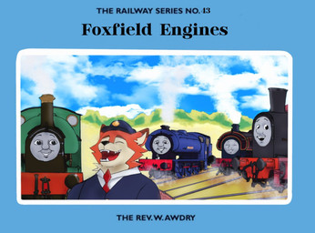 accessory ambiguous_gender anthro clothed clothing cloud eyes_closed feral fur group homage laugh machine male metallic_body nameplate necktie open_mouth orange_body orange_fur railway_track scene_interpretation sharp_teeth smile smoke steam_engine tan_body tan_fur teeth text train vehicle killdane1 foxfield_railway mattel thomas_and_friends reg_the_railway_fox animate_inanimate canid canine fox living_machine living_train living_vehicle mammal book_cover cover english_text