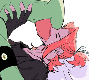 accessory anthro armband bodily_fluids clothed clothing duo eyes_closed gloves hair hair_accessory hair_tie handwear heart_symbol holding_neck human_on_anthro interspecies kissing long_hair lying male male/male on_back on_top passionate passionate_kiss shirt simple_background sweat sweatdrop tied_hair topwear white_background laiweitui nintendo pokemon a_mu_(laiweitui) fang_yuan_(laiweitui) pokemon_trainer generation_3_pokemon human mammal pokemon_(species) reptile scalie sceptile hi_res