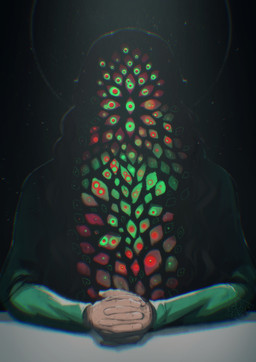 ambiguous_gender clothed clothing green_eyes green_sclera hair halo horror_(theme) long_hair multi_eye multi_iris multi_pupil not_furry red_eyes red_sclera shirt simple_background solo too_many_eyes topwear blackberreh the_magnus_archives beholding_(tma) jonathan_sims avatar_(tma) entity_(tma) humanoid mammal monster absurd_res digital_media_(artwork) hi_res