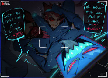 angry big_penis blue_body blue_teeth claws dialogue dominant dominant_male duo electronics erection eyeshadow for_a_head frown genitals holding_head holding_penis huge_penis humanoid_genitalia humanoid_penis imminent_oral leash leash_pull looking_at_viewer machine makeup male male/male nipples nude penis questionable_consent recording red_eyeshadow red_sclera scowl screen screen_face sex sex_slave slave speech_bubble tail teeth television text tongue tongue_out mer0 hazbin_hotel hellaverse alastor_(hazbin_hotel) vox_(hazbin_hotel) animal_humanoid deer deer_humanoid demon demon_humanoid humanoid mammal mammal_humanoid object_head robot robot_humanoid screen_head tv_head digital_drawing_(artwork) digital_media_(artwork) english_text hi_res