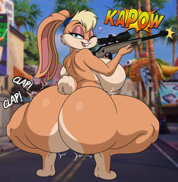 anthro bedroom_eyes big_breasts big_butt biped blue_eyes breasts buckteeth butt countershade_breasts countershade_butt countershade_face countershading crouching earband facial_tuft female female_anthro glistening_eyelids gun hair heart_symbol holding_gun holding_object holding_ranged_weapon holding_sniper_rifle holding_weapon huge_breasts huge_butt looking_at_viewer looking_back looking_back_at_viewer narrowed_eyes nude nude_anthro nude_female one_eye_closed onomatopoeia open_mouth open_smile ranged_weapon rear_view rifle screencap screencap_background seductive smile smiling_at_viewer sniper_rifle solo sound_effects teeth text tuft weapon wink winking_at_viewer sprigatitoartz epic_games fortnite looney_tunes warner_brothers lola_bunny lagomorph leporid mammal rabbit 2026 digital_drawing_(artwork) digital_media_(artwork) hi_res