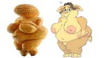 anthro belly big_breasts blush breasts duo eyewear female fertility_idol fur glasses hair huge_breasts nude overweight sagging_breasts sculpture solo statue thick_thighs readyadsen venus_of_willendorf lagomorph leporid mammal rabbit 2024