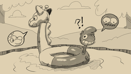 cloud cutaway expression_bubble expression_cutaway grass inanimate_transformation plant pond pool_toy pooltoy_transformation reflection solo transformation tree upside_down_transformation water trevor-fox nintendo pokemon kyp_(character) trevor-fox_(character) generation_2_pokemon girafarig pokemon_(species) 16:9 shaded sketch widescreen nonbinary_(lore)
