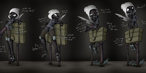 abdominal_bulge anal anthro armor bdsm bondage bound captured dialogue female forced large_penetration penetration profanity rape sex sex_toy solo text vaginal pornwhal dusklight_(pornwhal) avian bird corvid corvus_(genus) crow oscine passerine absurd_res comic english_text hi_res
