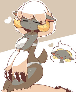 2_horns anthro biped bovid_horn bra caprine_horn closed_smile clothing eyes_closed female female_anthro fingers fur grey_body grey_fur hair hooved_fingers hooved_toes hooves horn kneeling monotone_hair mostly_nude mostly_nude_anthro mostly_nude_female mouth_closed multicolored_body multicolored_fur panties ram_horn short_hair side_view slim slim_anthro slim_female smile solo two_tone_body two_tone_fur underwear unguligrade white_body white_fur white_hair yellow_horn crepix bovid caprine mammal sheep 2019 5:6 cel_shading digital_drawing_(artwork) digital_media_(artwork) shaded