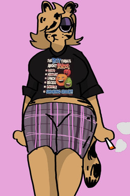 alternative_fashion anthro bottomwear cigarette cigarette_smoke clothing crossgender ear_piercing female fur goth hair hair_over_eye holding_cigarette holding_object humor looking_at_viewer mtf_crossgender one_eye_obstructed orange_body orange_fur pattern_bottomwear pattern_clothing piercing plaid plaid_bottomwear plaid_clothing simple_background smoke solo tomcateye annoying_orange_(series) garfield_(series) annoying_orange_(character) garfield_the_cat gothfield little_apple_(annoying_orange) pear_(annoying_orange) domestic_cat felid feline felis mammal 2:3 hi_res