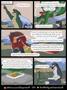 anthro bag black_horn bottomwear brown_hair clothed clothing dialogue female feral fluffy fluffy_tail food fur furaffinity_logo gesture green_body green_bottomwear green_clothing green_eyes green_scales green_shorts grey_body grey_fur group hair hand_gesture holding_food holding_object horn hug landing loincloth male name_in_dialogue orange_eyes outside page_number patreon_logo pointing pointing_up ragged_clothing red_body red_eyes red_fur riding riding_on_back satchel scales shorts sitting sitting_on_ground size_difference speech_bubble tail text topless yellow_eyes rimentus european_mythology furaffinity mythology patreon allie_(rimentus) kharl_(rimentus) scylla_(rimentus) squeaks_(rimentus) canid canine canis dragon furred_dragon furred_scalie kobold mammal mythological_creature mythological_scalie scalie western_dragon wingless_dragon wolf comic english_text hi_res url brother_(lore) brother_and_sister_(lore) sibling_(lore) sister_(lore)