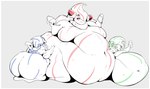 belly big_belly big_breasts big_butt blue_sclera blush blush_lines border breasts butt featureless_breasts female food green_sclera group huge_belly huge_breasts huge_butt hyper hyper_belly hyper_butt morbid morbidly_obese morbidly_obese_female navel obese obese_female open_mouth overweight overweight_female pink_sclera pupils simple_background smile trio white_border white_pupils veryfilthything nintendo pokemon alcremie food_creature generation_8_pokemon humanoid pokemon_(species) absurd_res hi_res