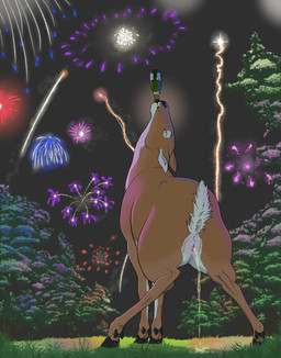alcohol alcohol_bottle anatomically_correct anatomically_correct_genitalia anatomically_correct_vulva animal_genitalia animal_vulva anus beverage bodily_fluids cervine_genitalia champagne crouching detailed_background drinking female feral fireworks genital_fluids genitals peeing raised_tail tail urine urine_stream vulva watersports wetting twistedewe cervine deer mammal hi_res