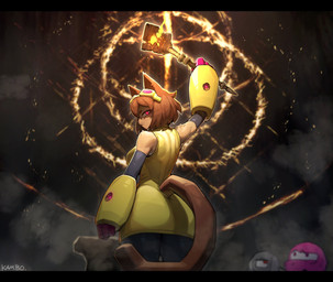 anthro biped black_bars breasts butt clothed clothed_anthro clothed_female clothing female fingers fur group hair holding_object looking_at_viewer machine male rear_view scene_parody standing tail trio kambo elden_ring fromsoftware gameoverse glitch_productions gobbles_(gameoverse) kaboodle_(gameoverse) kit_bodega dinosaur domestic_cat felid feline felis mammal prehistoric_species reptile robot scalie 2026 crossover digital_drawing_(artwork) digital_media_(artwork) hi_res letterbox