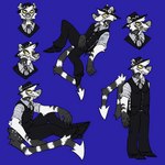 anthro badgerrazen blue_background bolo_tie boots clothed clothing cowboy cowboy_boots cowboy_hat cowboy_outfit crescent_moon drawing_challenge footwear gingham hat headgear headwear jewelry larger_male male moon shoes simple_background size_difference solo star western feralasar mythology fan_character furhullenhound canid canid_demon canine demon felid feline hellhound mammal mythological_canine mythological_creature 1:1