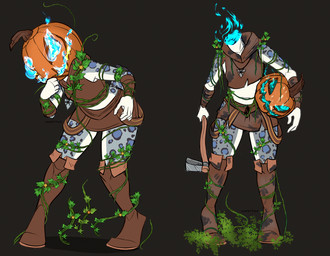 anthro axe blue_fire boots bottomwear brown_boots brown_bottomwear brown_clothing brown_footwear brown_skirt brown_topwear clothed clothed_anthro clothed_male clothing colored_fire detachable detachable_head fire flaming_neck food footwear for_a_head fruit fur grey_body grey_fur headless holding_axe holding_head holding_object holding_own_head male markings multicolored_body multicolored_fur plant pumpkin pumpkin_head shoes skirt solo spots spotted_body spotted_fur topwear vines white_body white_fur scarlet-frost european_mythology irish_mythology mythology kayz_(snepkayz) dullahan felid mammal object_head pantherine snow_leopard 2025 hi_res story story_in_description