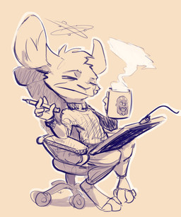 ambiguous_gender anthro artist barefoot beverage chair clothing container cup digitigrade feet furniture holding_container holding_cup holding_mug holding_object mug on_chair simple_background sitting solo sweater tablet tea topwear white_background animancer luck_(animancer) dipodid jerboa mammal rodent 2025 hi_res female_(lore)
