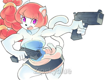anthro cosplay female fur gun holding_object holding_weapon purple_eyes ranged_weapon solo weapon white_body white_fur zipskyblue capcom resident_evil jill_valentine kyoko_(zipskyblue) felid feline mammal