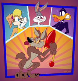 3_toes 4_fingers abstract_background amazed anthro arm_tuft athletic athletic_anthro athletic_male back_tuft beak belly bent_legs biped black_body black_eyes black_feathers black_nose black_toe_claws blonde_hair blue_eyes brown_body brown_fur buckteeth butt butt_from_the_front chest_tuft claws clenched_teeth clothed clothed_anthro clothed_female clothing constricted_pupils crouching curling_tail curvy_figure ear_bands ears_back elbow_tuft eyebrows eyelashes feathers featureless_crotch feet female fingers fluffy fluffy_tail fur glance gloves grey_body grey_fur group hair half-closed_eyes hand_on_cheek hand_on_own_cheek handwear head_tuft holding_object holding_rocket holding_weapon humanoid_hands humanoid_heel knee_tuft knees_up leg_tuft lines_drawn long_ears looking_down looking_down_at_another looking_up_at_another male mischievous multicolored_body multicolored_fur narrowed_eyes nude nude_anthro nude_male open_mouth orange_beak orange_bill paws pecs pink_nose pivoted_ears plantigrade pose pupils raised_heel ribs rocket shirt shocked shoulder_tuft skinny skinny_anthro skinny_male slim slim_anthro slim_male small_pupils small_waist smile smiling_at_another smirking_at_another smug smug_expression smug_eyes smug_face smug_grin squatting_pose standing_on_toes surprised tail tan_belly tan_body tan_eyebrows tan_fur tank_top teeth tiptoes toe_claws toes toony toothed_beak topwear tuft two_tone_body two_tone_fur wasp_waist weapon whiskers white_clothing white_gloves white_handwear white_sclera wide_eyed wide_hips yellow_clothing yellow_sclera yellow_shirt yellow_tank_top yellow_topwear gavanzude epic_games fortnite looney_tunes warner_brothers bugs_bunny daffy_duck lola_bunny wile_e._coyote anatid anseriform avian bird canid canine canis coyote duck lagomorph leporid mammal rabbit 2026 alternate_version_at_paywall colored digital_drawing_(artwork) digital_media_(artwork) flat_colors hi_res pinup signature