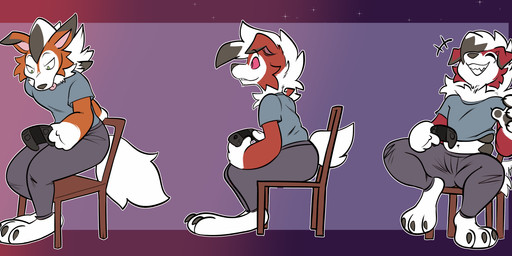 ambiguous_gender anthro chair controller four_frame_sequence furniture game_controller gradient_background open_mouth simple_background sitting solo tail tongue tongue_out transformation transformation_sequence yawn eclairscollection nintendo pokemon dusk_lycanroc generation_7_pokemon lycanroc midnight_lycanroc pokemon_(species) hi_res