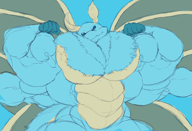 4_arms 5_fingers anthro big_muscles big_pecs blue_background fingers flexing huge_muscles huge_pecs hyper hyper_muscles looking_at_viewer male multi_arm multi_limb muscular muscular_anthro muscular_male nude pecs simple_background solo wings panscolipede cedi arthropod insect lepidopteran moth 2020 colored_sketch hi_res sketch