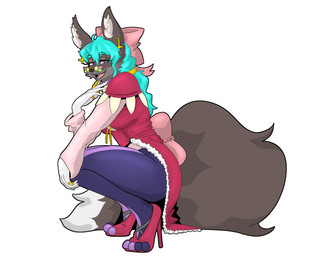 accessory anthro blue_hair bow_ribbon clothing coat crouching eyewear feet female fluffy fluffy_tail footwear glasses gloves hair hair_accessory handwear high_heels jewelry open_mouth shoes smile smiling_at_viewer solo spandex tail tight_clothing toes topwear chingodile crosslink addie_naurum canid canine fox mammal red_fox true_fox absurd_res hi_res