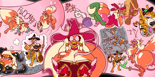 all_the_way_through bimbo_anthro bimbofication bodily_fluids cartoon_physics clothing cum cum_inflation cum_inside ear_penetration female flared_penis flattening_fetish fur genital_fluids genitals hat headgear headwear heart_eyes heart_symbol hypnosis inflation lips magic magic_trick magic_user mind_control nipples oral oral_penetration orange_body orange_fur penetration penis spiral spiral_eyes stripes tail tentacle_in_mouth tentacle_penetration tentacles text thick_lips witch witch_hat infinityartistix canid canine deity felid fox mammal pantherine tiger absurd_res english_text hi_res