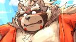 anthro black_nose blush brown_body brown_fur fur male overweight overweight_anthro overweight_male solo teeth kotobuki lifewonders tokyo_afterschool_summoners goemon_(tas) canid canine mammal raccoon_dog tanuki 2019