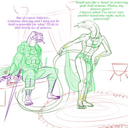anthro armor aroused bed bedroom bedroom_eyes big_bulge big_tail bottomwear bulge butt carpet clothing coiling compliment dancewear dancing detailed_bulge duo egyptian egyptian_clothing erection flirting furniture harem_clothing harem_outfit imminent_sex inviting inviting_to_sex langot loincloth male male/male melee_weapon narrowed_eyes paws prince raised_tail royalty seductive silk sitting suggestive sword tail tail_coil teasing tenting text thick_tail tight_bulges tight_clothing tight_underwear tongue tongue_flick underwear weapon wide_hips conditional_dnp samagthrav2 solaris_(samagthrav2) thulsa_doom python reptile scalie snake 1:1 english_text hi_res