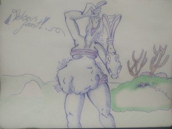 abdominal_bulge anthro anthro_pred arato_kujobi belly belly_expansion digestion digestion_noises expansion female female_pred feral fully_inside larger_pred multiple_prey neck_bulge oral_vore partially_inside predator/prey rumbling_stomach size_difference soft_vore solo swallowing vore canid canine canis lagomorph leporid mammal rabbit wolf absurd_res hi_res