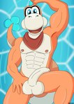 balls big_balls big_penis blue_eyes genitals male muscular muscular_male orange_body penis scarf solo water ciel-wolf plessie