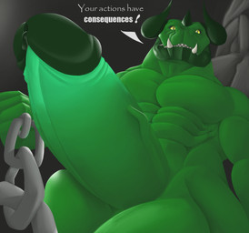 abs anthro balls biped bodily_fluids chain curled_horn dominant dominant_anthro dominant_male dripping erection genital_fluids genitals glans glowing green_balls green_body green_glans green_penis green_scales horn humanoid_genitalia humanoid_penis leash leashed_viewer looking_at_viewer male male_anthro manly muscular muscular_anthro muscular_male non-mammal_balls nude nude_anthro nude_male penis precum precum_drip rock scales simple_background solo standing teeth text vein yellow_eyes hamili european_mythology mythology nameless_character dragon mythological_creature mythological_scalie scalie western_dragon wingless_dragon 2018 source_request