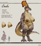 anthro areola belly big_breasts breasts claws female navel nipples nude overweight solo stated_age tail text upai onola_(upai) dinosaur hadrosaurid olorotitan ornithischian ornithopod prehistoric_species reptile scalie digital_media_(artwork) english_text full-length_portrait hi_res portrait