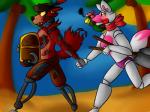 anthro duo female glowing glowing_eyes hook machine male yellow_eyes atomic52 five_nights_at_freddy's five_nights_at_freddy's_2 scottgames foxy_(fnaf) funtime_foxy_(fnaf) mangle_(fnaf) animatronic canid canine fox mammal robot 4:3