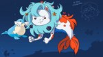 ambiguous_gender bangs blue_hair crown duo feral fin fist fur hair headgear markings orange_fin orange_markings spots spotted_body tail tail_fin text underwater water white_body white_fur drawfee karina_farek drawfee_(copyright) fakemon nintendo pokemon karina_farek_(character) sealeo_(karina_farek) felid fish generation_3_pokemon hybrid lion mammal marine pantherine pokemon_(species) sealeo english_text hi_res