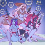 anthro big_breasts big_butt blonde_hair blue_hair breasts butt female group hair long_hair nipple_outline red_hair short_hair space trio soulsdrawing nintendo pokemon eevee eeveelution generation_1_pokemon generation_2_pokemon pokemon_(species) umbreon vaporeon 1:1