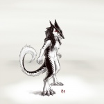 anthro biped looking_at_viewer male nude pose solo standing tail kryvian blackwar mammal sergal 1:1 hi_res