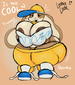 anthro areola big_breasts big_butt black_eyes bottomwear breasts brown_areola butt clothed clothed_anthro clothed_female clothing female female_anthro footwear huge_breasts huge_butt huge_hips huge_thighs multicolored_body onomatopoeia open_mouth pants question_mark shirt shoelaces shoelaces_untied shoes simple_background sneakers solo sound_effects text thick_thighs thong topwear two_tone_body underwear wide_hips latluxlula how_to_be_cool peeb_(piemations) lagomorph leporid mammal rabbit 2026 digital_media_(artwork) english_text