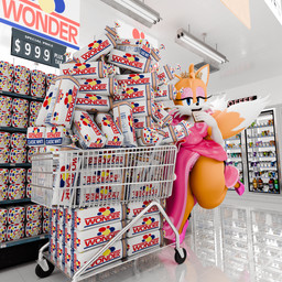 anthro armwear bedroom_eyes bread bread_loaf clothed clothing crossdressing crown dress elbow_gloves eyelashes eyeshadow food footwear gloves handwear headgear high_heels long_eyelashes looking_at_viewer makeup male narrowed_eyes princess_dress seductive shoes shopping_cart smile smiling_at_viewer solo sparkles sparkling_eyeshadow supermarket thick_thighs adri164 murrlogic1 sega sonic_the_hedgehog_(series) wonder_bread miles_prower canid canine fox mammal 1:1 3d_(artwork) digital_media_(artwork) hi_res
