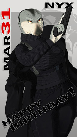 5_fingers anthro bottomwear breasts clothing coat electronics female fingers grey_body grey_skin gun handgun headgear headphones headset humanoid_hands pants pistol ranged_weapon solo sweater text topwear weapon petruz petruz_(modeler) nyx_(petruz) aquatic leopard_seal mammal pinniped seal 3d_(artwork) 9:16 cel_shading digital_media_(artwork) english_text hi_res shaded
