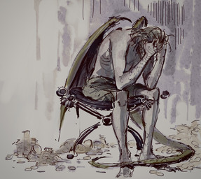 beard chair claws clothed clothing coin covering covering_face facial_hair furniture long_tail male medium_hair membrane_(anatomy) membranous_wings money on_chair ribs sad scales sitting sitting_on_chair solo tail topless topless_humanoid topless_male wings p0nyplanet mythology augustine_(p0nyplanet) animal_humanoid dragon dragon_humanoid humanoid mythological_creature mythological_scalie scalie 2025 digital_drawing_(artwork) digital_media_(artwork) full-length_portrait hi_res portrait sketch