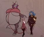 anthro areola areola_slip balls belly big_belly big_breasts big_tail black_sclera blue_eyes blue_hair both_pregnant bottomless breasts chastity_cage chastity_device clothed clothing collar dominant_in_chastity female femboy fluffy fluffy_tail genitals gold_(metal) gold_chastity_cage gold_chastity_device group hair huge_belly huge_breasts hyper hyper_belly hyper_breasts hyper_pregnancy larger_female latex latex_clothing latex_skinsuit leash leashed_collar legwear long_hair male mostly_nude multiple_pregnancies pregnant pregnant_anthro pregnant_female purple_hair size_difference skinsuit smaller_male tail thick_thighs thigh_highs thigh_highs_only tight_clothing topwear topwear_only trio walking wraps lodi_(artist) firepawdacat lodi_(character) demon felid fish mammal marine pantherine shark tiger 2024 absurd_res hi_res