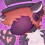 anthro brown_hair clothing gesture hair happy hat headgear headwear machine male paws purple_stripes purple_visor smile solo stripes waving el_mochas protogen 1:1 hi_res