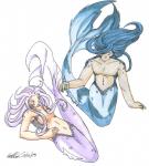 blue_body blue_scales breasts clothed clothing duo female fin hair long_hair love male non-mammal_breasts nude purple_body purple_scales scales split_form topless koshkio fish marine merfolk scalie hi_res