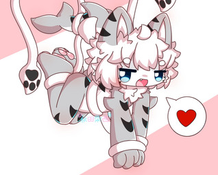 3_fingers 3_toes ambiguous_gender anthro biped black_markings black_pawpads blue_eyes countershade_face countershade_tail countershade_torso countershading duo feet fingers grey_body grey_ears hair heart_symbol looking_at_viewer markings midair nude open_mouth pawpads pink_pawpads restrained simple_background smile solo_focus speech_bubble tail three-quarter_view toes white_body white_countershading white_hair white_inner_ear caramelcatcat changed_(video_game) squid_dog_(changed) tiger_shark_(changed) fish marine requiem_shark shark tiger_shark 2025 colored