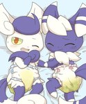 anthro bed blush bodily_fluids clothed clothing diaper diaper_fetish diaper_only diaper_use digital_media_(artwork) duo feces female full_diaper furniture generation_6_pokemon genital_fluids hair hi_res lying lying_on_bed male male/female mammal meowstic messy_diaper nintendo on_back on_bed pokemon pokemon_(species) scat scatplay soiled soiled_diaper soiling tail topless urine wadorigi wearing_diaper wet_diaper wetting