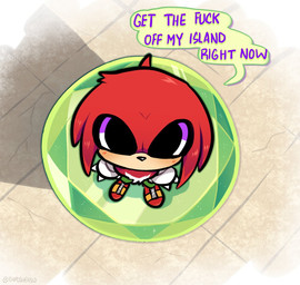 anthro blush clothing day dialogue emerald_(gem) footwear fur gem gloves handwear high-angle_view humor looking_at_viewer looking_up male mostly_nude multicolored_body multicolored_fur nude offscreen_character outside profanity red_body red_fur shoes solo speech_bubble standing talking_to_another text two_tone_body two_tone_fur white_body white_fur ohposhers sega sonic_the_hedgehog_(series) knuckles_the_echidna echidna mammal monotreme artist_name digital_media_(artwork) english_text meme shaded