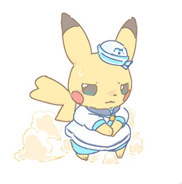 blush bodily_fluids bottomwear clothed clothing embarrassed fart fart_cloud female feral hat headgear headwear looking_back sailor_uniform semi-anthro simple_background solo standing sweat sweatdrop topwear uniform 3sthrees nintendo pokemon generation_1_pokemon pikachu pokemon_(species) aliasing digital_media_(artwork)