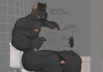 anthro bathroom black_body black_fur cigarette fur genitals hairy humanoid_genitalia humanoid_penis implied_scat male manly musclegut muscular muscular_male penis pooping reading reading_newspaper sitting_on_toilet slightly_chubby smoking solo text thick_thighs toilet ivory-dove bat leaf-nosed_bat mammal microbat vampire_bat yangochiropteran english_text