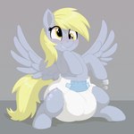 blush clothed clothing diaper female feral googly_eyes hooves lazy_eye smile solo spread_legs spreading wearing_diaper wings nineplusten friendship_is_magic hasbro my_little_pony mythology derpy_hooves_(mlp) equid equine horse mammal mythological_creature mythological_equine pegasus pony 1:1 hi_res